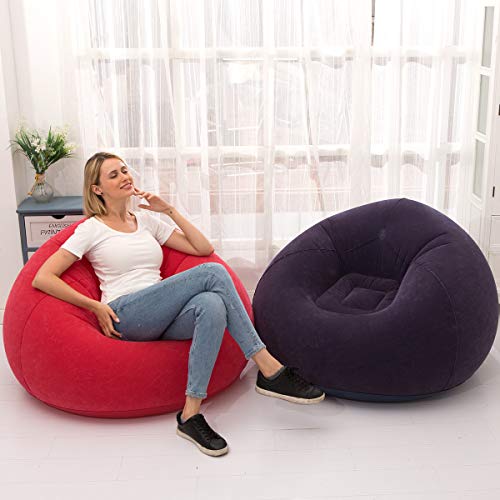 LONEEDY Sofá hinchable para sillas, tumbonas para juegos, interior y exterior, camping, jardín, elegante tela de felpa suave para adultos, niños individuales (azul fosférico)