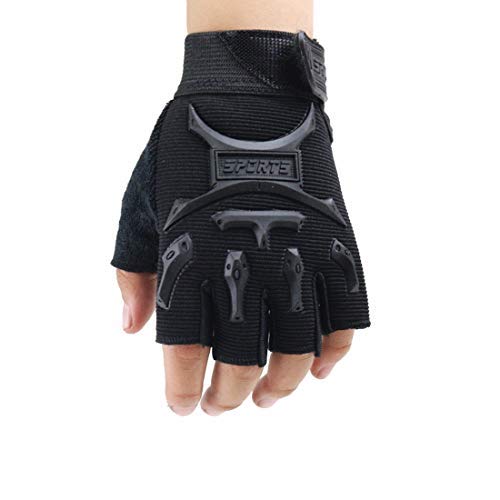 Long Keeper Guantes de Ciclismo Medio Dedo para niños de 4 a 9 años Guantes Bicicleta para Infantil Guantes Deporte Antideslizantes (Negro S)