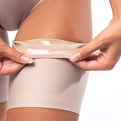looksy Bandas elásticas para muslos unisex antirozaduras elásticas para evitar el roce en el muslo, con forro de satén y silicona antideslizante, Oscuro Beige, XL