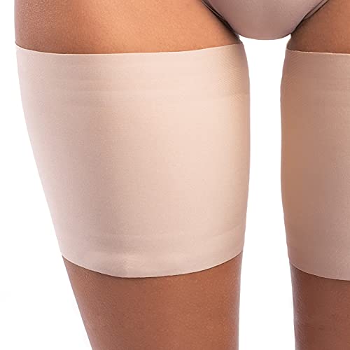 looksy Bandas elásticas para muslos unisex antirozaduras elásticas para evitar el roce en el muslo, con forro de satén y silicona antideslizante, Oscuro Beige, XL