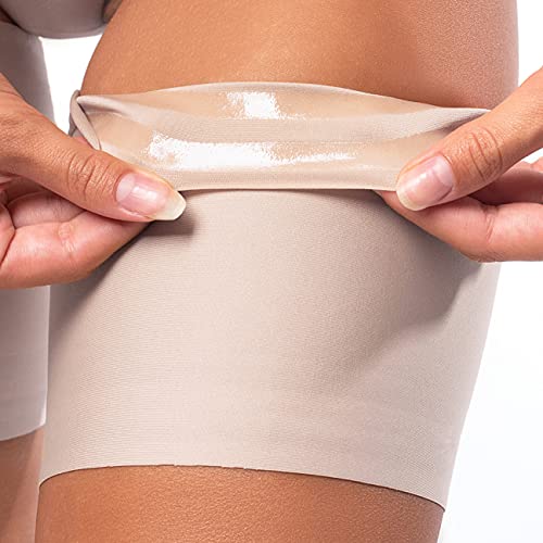 looksy Bandas elásticas para muslos unisex antirozaduras elásticas para evitar el roce en el muslo, con forro de satén y silicona antideslizante, Oscuro Beige, XL