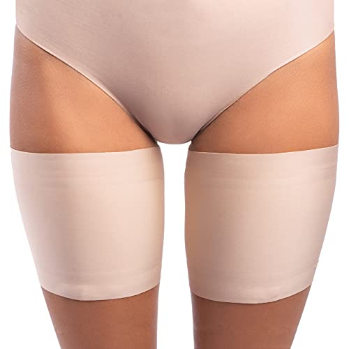 looksy Bandas elásticas para muslos unisex antirozaduras elásticas para evitar el roce en el muslo, con forro de satén y silicona antideslizante, Oscuro Beige, XL