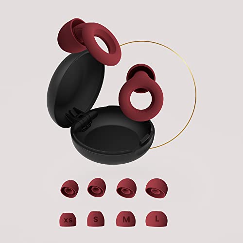 Loop Quiet - Tapones Oídos para dormir – Protección Auditiva de Silicona Suave Reutilizables + 8 Puntas para los Oidos en XS/S/M/L - Reducción Sonido 27dB - Antiruido, Estudiar - Bordó