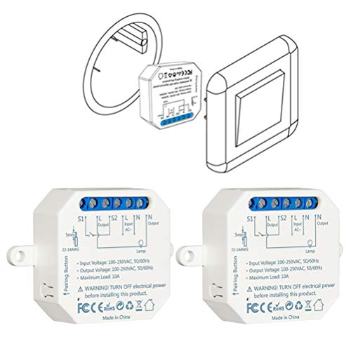 LoraTap – Kit de 2 Interruptores WiFi, Inalámbricos, Conmutadores Paralelos, Receptor de 2500W 10A, Interruptor Inteligente, Control a Distancia por Móvil, Módulo Relé Compatible con Alexa Google Home