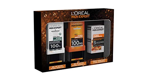 L'Oréal Men Expert Pack de Ducha Antifatiga para Hombre, Incluye Gel de Ducha Calmante Hydra Energetic, Gel de Ducha Taurina Hydra Sensitive y Crema Hidratante 24H Hydra Energetic