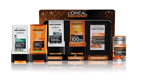 L'Oréal Men Expert Pack de Ducha Antifatiga para Hombre, Incluye Gel de Ducha Calmante Hydra Energetic, Gel de Ducha Taurina Hydra Sensitive y Crema Hidratante 24H Hydra Energetic