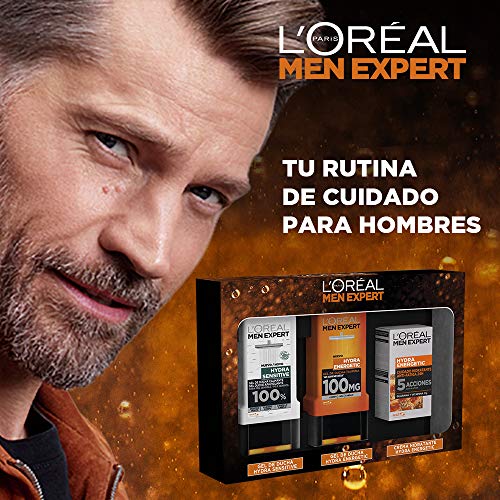 L'Oréal Men Expert Pack de Ducha Antifatiga para Hombre, Incluye Gel de Ducha Calmante Hydra Energetic, Gel de Ducha Taurina Hydra Sensitive y Crema Hidratante 24H Hydra Energetic