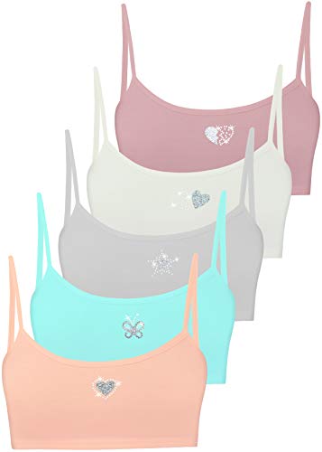 LOREZA ® Top Interior para niña - Sujetador Deportivo Infantil con cristalitos y Purpurina - Algodón - Modelo 2 - Pack de 5-12-13 años
