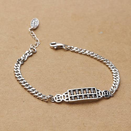 LOt S925 Pulsera de Ábaco de Plata Esterlina para Mujer Brazalete de Monedas de Cobre de Moda Retro ChinoComo se muestra