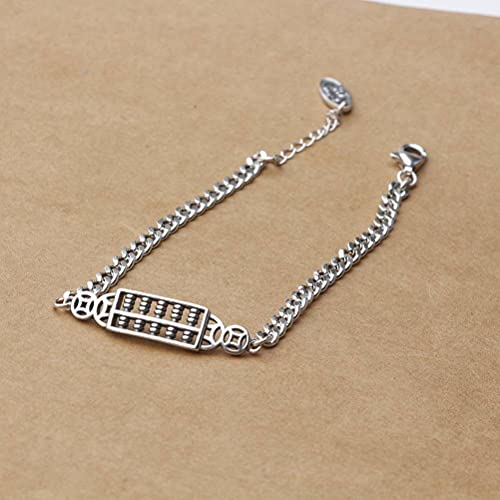 LOt S925 Pulsera de Ábaco de Plata Esterlina para Mujer Brazalete de Monedas de Cobre de Moda Retro ChinoComo se muestra