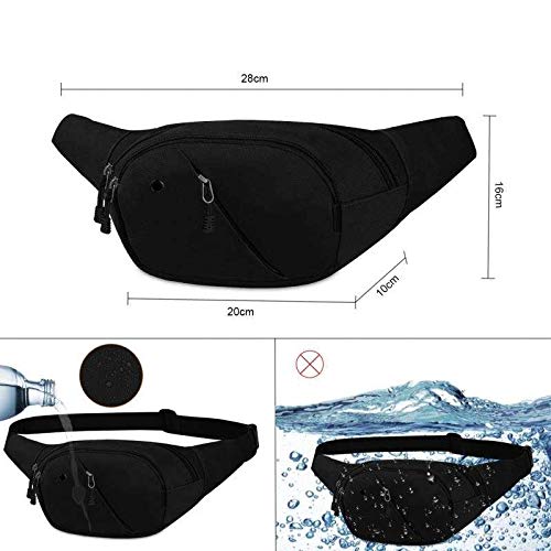 Lotisie Riñoneras Deportiva para Mujer y Hombre, Riñonera Impermeable con Muchos Bolsillos, Riñonera con Correa Ajustable para Deportes al Aire Libre Viaje Correr Senderismo Ciclismo, Negro