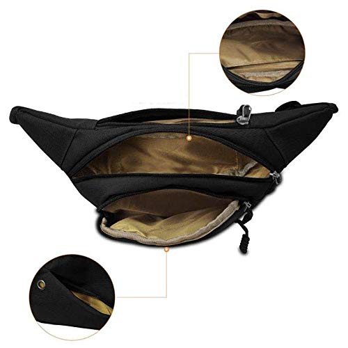 Lotisie Riñoneras Deportiva para Mujer y Hombre, Riñonera Impermeable con Muchos Bolsillos, Riñonera con Correa Ajustable para Deportes al Aire Libre Viaje Correr Senderismo Ciclismo, Negro