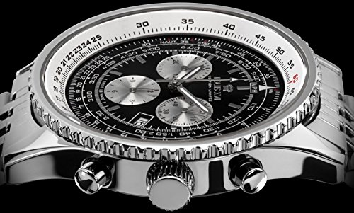 LOUIS XVI Artagnan - Reloj de pulsera para hombre con correa de acero plateado y negro, cronógrafo, analógico, cuarzo, acero inoxidable 580
