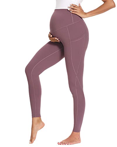 Love2Mi Pantalones de deporte para embarazadas, maternidad, yoga, leggings con bolsillos, rosa oscuro, S