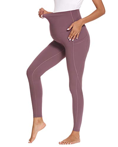 Love2Mi Pantalones de deporte para embarazadas, maternidad, yoga, leggings con bolsillos, rosa oscuro, S
