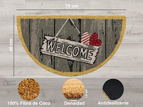 LucaHome - Felpudo Coco Natural 40x70 Antideslizante, Felpudo de Coco Cartel Welcome, Felpudo Absorbente Entrada casa, Ideal para Exterior o Interior
