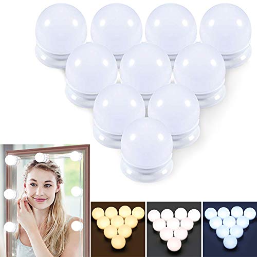 Luces De Espejo De Tocador Maquillaje Led Kit Usb Cable Hollywood, 10 Bombillas Dimmable 3 Modos De Color y 10 De Brillo, Para Diy Maquillaje Espejos Vestidor Baño Luz (Sin Espejo y Cargador Usb)