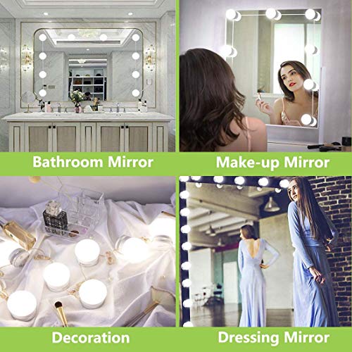 Luces De Espejo De Tocador Maquillaje Led Kit Usb Cable Hollywood, 10 Bombillas Dimmable 3 Modos De Color y 10 De Brillo, Para Diy Maquillaje Espejos Vestidor Baño Luz (Sin Espejo y Cargador Usb)