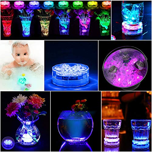 Luces Sumergibles,4PCS Piscina Luz LED Impermeable,Control Remoto Bajo El Agua Luz para Decoración Acuario,Estanque,Bodas,Fiesta Jardín Etc,Decoloración Colorida,Luces Decorativas