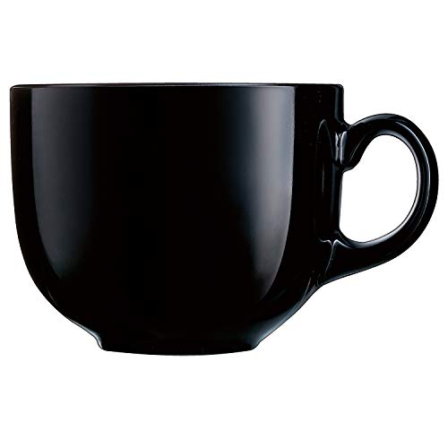 Luminarc Flashy Set 6 tazones Desayuno con asa de Vidrio para microondas 50cl, Negro