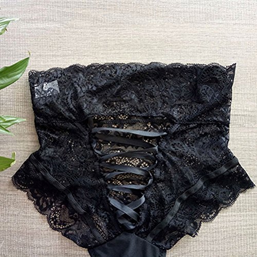 LUOEM De las Mujeres Ahueca hacia Fuera Las Tangas de Encaje Tanga Bragas Cintura Alta del Vendaje Ropa Interior Escritos - L (Negro)