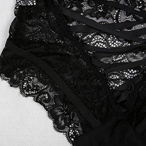 LUOEM De las Mujeres Ahueca hacia Fuera Las Tangas de Encaje Tanga Bragas Cintura Alta del Vendaje Ropa Interior Escritos - L (Negro)