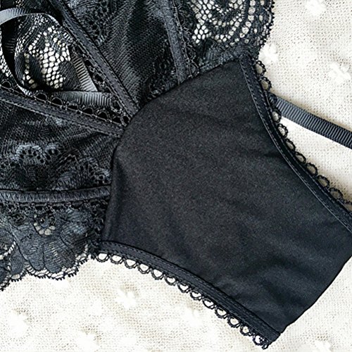 LUOEM De las Mujeres Ahueca hacia Fuera Las Tangas de Encaje Tanga Bragas Cintura Alta del Vendaje Ropa Interior Escritos - L (Negro)