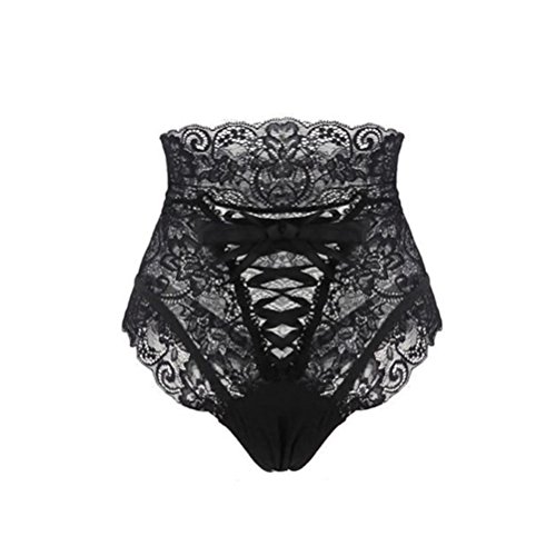 LUOEM De las Mujeres Ahueca hacia Fuera Las Tangas de Encaje Tanga Bragas Cintura Alta del Vendaje Ropa Interior Escritos - L (Negro)