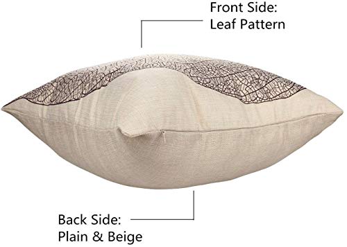 Luxbon 2 Funda Cojin Almohada Vena de Hoja Marrón Lino Duradero Decoración para Sofá Cama Coche Regalo del día de la Madre 45x45 cm