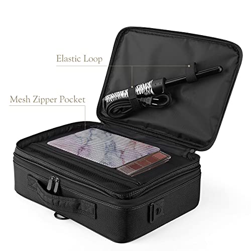 Luxspire Bolsa de Cosméticos de Viaje con Divisores Bolsillos con Espejo para Hombres y Mujeres, Estuche de Maquillaje Impermeable Portátil, Almacenamiento con Correa para Viajes de Negocios,L - Negro