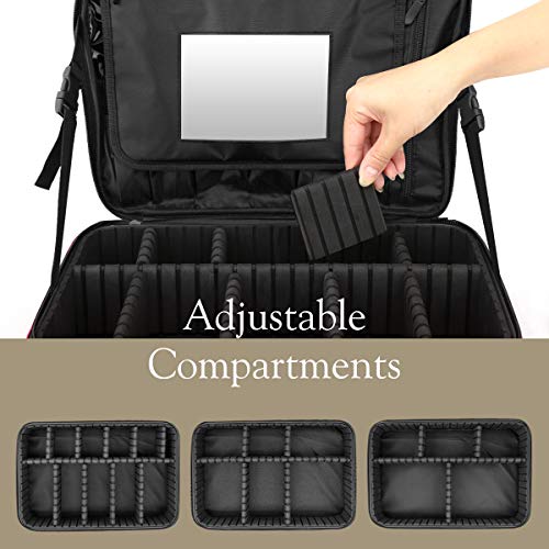 Luxspire Bolsa de Cosméticos de Viaje con Divisores Bolsillos con Espejo para Hombres y Mujeres, Estuche de Maquillaje Impermeable Portátil, Almacenamiento con Correa para Viajes de Negocios,L - Negro