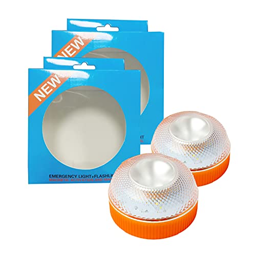 Luz de Emergencia, Señal de Preseñalización de Peligro Homologada Luz de Avería Emergencia Magnética Led Luz Emergencia para Coches y Motocicletas (sin batería 2 pcs, Orange)