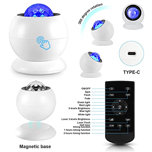 Luz de noche estrellada con control remoto, proyector de cielo estrellado, lámpara Galaxy Star, lámpara LED Starlight de ondas de agua giratoria, para decoración de habitación de niños y adultos
