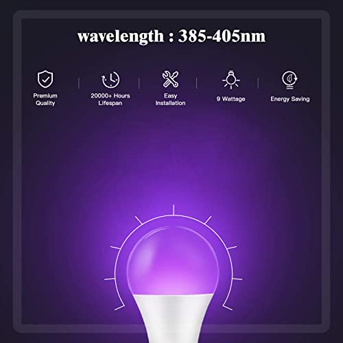 Luz Negra Ultravioleta 9W, Ankrs E27 Bombillas Ultravioleta con Efecto Fluorescente, UV Bombilla Luz Negra, Lamparas Ultravioleta para Pintura Fluorescente, Halloween Navidad Fiesta Discoteca（1 Pack）