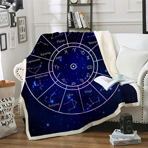 LYDXD Doce Constelaciones Sherpa Throw Blanket Galaxy Stars Colcha Scorpius Leo Blue Felpa Sofá Manta 100x150cm