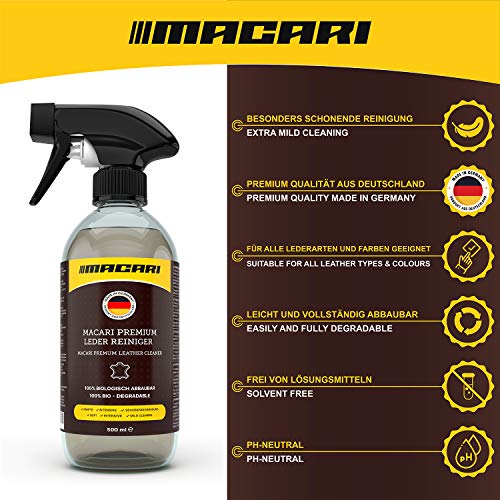 Macari Set de Mantenimiento de Cuero Zapatos sofá y Coche. Limpiador de tapicería y Grasa/Crema para Cuero como Accesorios para los Sets de Limpieza de Zapatos, Sets de Reparaciones de Cuero