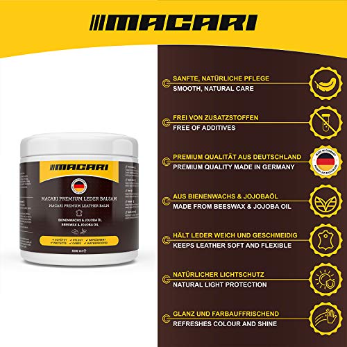 Macari Set de Mantenimiento de Cuero Zapatos sofá y Coche. Limpiador de tapicería y Grasa/Crema para Cuero como Accesorios para los Sets de Limpieza de Zapatos, Sets de Reparaciones de Cuero