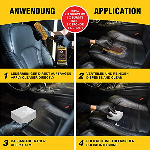 Macari Set de Mantenimiento de Cuero Zapatos sofá y Coche. Limpiador de tapicería y Grasa/Crema para Cuero como Accesorios para los Sets de Limpieza de Zapatos, Sets de Reparaciones de Cuero