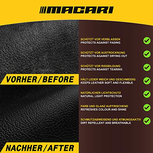 Macari Set de Mantenimiento de Cuero Zapatos sofá y Coche. Limpiador de tapicería y Grasa/Crema para Cuero como Accesorios para los Sets de Limpieza de Zapatos, Sets de Reparaciones de Cuero