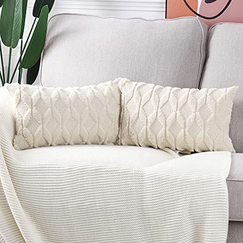 Madizz Juego de 2 Suave Felpa Lana Corta Terciopelo Decorativo Funda de cojíns Lujo Estilo Fundas de Almohada para el sofá Dormitorio Beige Rectangular 30 x 50 cm