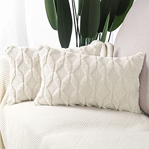 Madizz Juego de 2 Suave Felpa Lana Corta Terciopelo Decorativo Funda de cojíns Lujo Estilo Fundas de Almohada para el sofá Dormitorio Beige Rectangular 30 x 50 cm