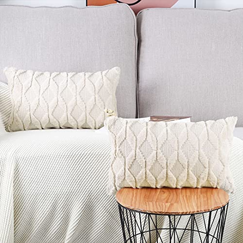 Madizz Juego de 2 Suave Felpa Lana Corta Terciopelo Decorativo Funda de cojíns Lujo Estilo Fundas de Almohada para el sofá Dormitorio Beige Rectangular 30 x 50 cm