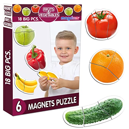 magdum Magnetica Puzzle 3 años Frutas Verduras - 6 Grandes Puzzle Bebe - Juguetes magnéticos - Imanes Nevera niños - Juguetes niños 3 años educativos - Letras magneticas niños - Imanes niños