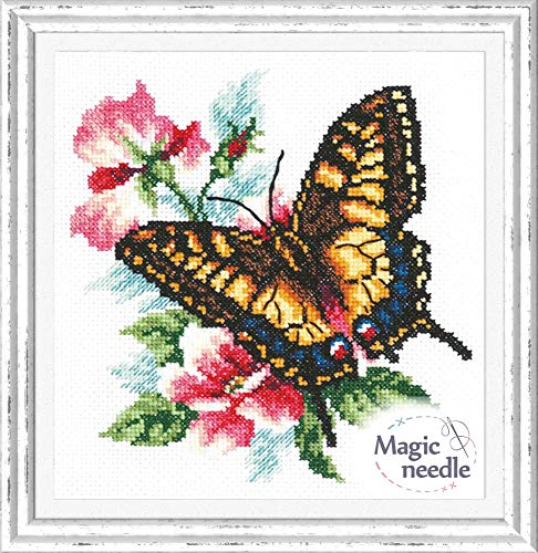 Magic needle - Patrón de Punto de Cruz (algodón, 17 x 18 cm), diseño de Mariposas