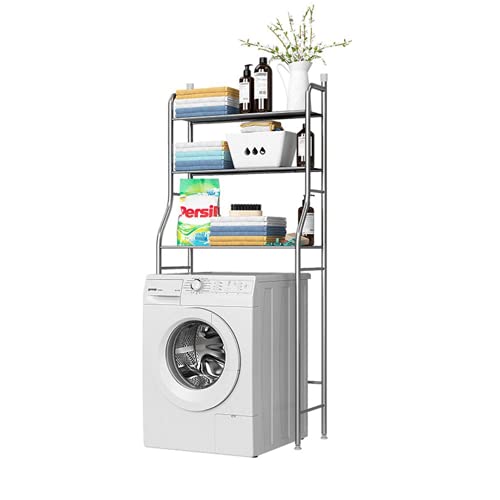 MAGIC SELECT Estantería sobre Lavadora | Estante Lavadora Acero Inoxidable con 3 Baldas | Estante Organizador Impermeable | Patas Ajustables en Altura (Metálico)