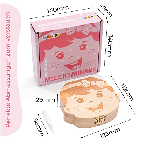 Magicat Caja dientes de leche para niños y niñas - cajita de madera para guardar dientes de bebé - regalos para acumulación de dientes (niña) - incluye pinzas y cuento del hada de los dientes