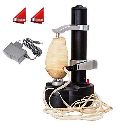 Malayas Electric Potato Peeler [2 Extra Blades] - Automatic Rotating Fruits & Vegetables Cutter Apple Paring Machine - Kitchen Peeling Tool