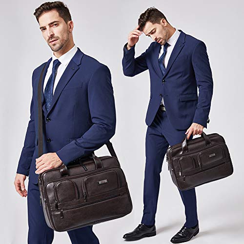 Maletín Hombres Cuero Portátil de 15,6 Pulgadas Bolsa de Hombro Grande Viaje Bandolera de Trabajo Marrón