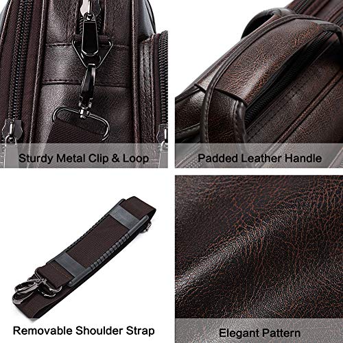Maletín Hombres Cuero Portátil de 15,6 Pulgadas Bolsa de Hombro Grande Viaje Bandolera de Trabajo Marrón