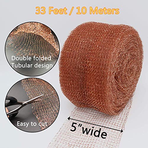 Malla de cobre, 10m x 12,5 cm, 100% malla de cobre puro, malla de cobre tejida en rollo, bloqueador de huecos para agujeros de construcción, protección de árboles jóvenes y semillas.